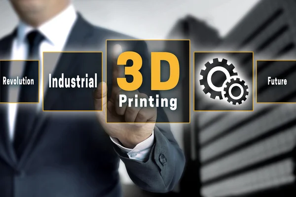 3d pantalla táctil de impresión es operado por hombre de negocios — Foto de Stock