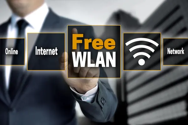 Écran Tactile Wifi Gratuit Est Exploité Par Homme Affaires — Photo