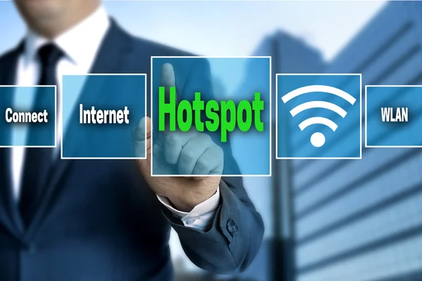 Hotspot Touchscreen Üzletember Által Üzemeltetett — Stock Fotó