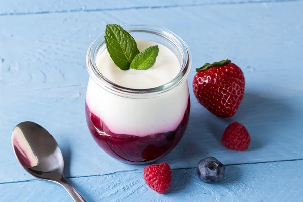 Red fruit jelly with mint — Stock Photo, Image