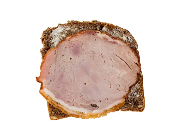 Brood met gebraden geïsoleerd bovenaanzicht — Stockfoto