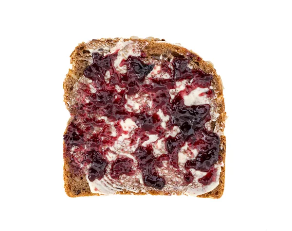 Bread with jam isolated top view — Stock Photo, Image