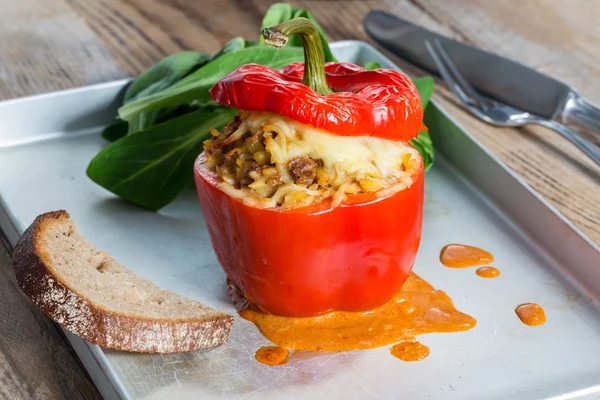 Gefüllte Paprika mit Fleischsoße und gebackenem Käse — Stockfoto