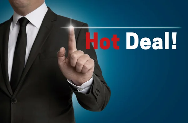 Hot Deal touchscreen is operated by businessman — Stock Photo, Image