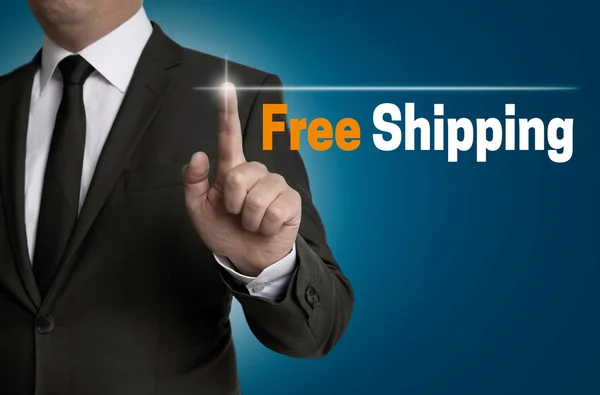 Freeshipping touchscreen is operated by businessman — Stock Photo, Image