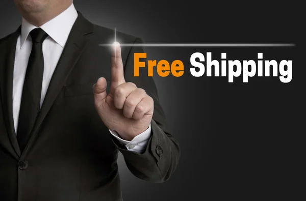 Freeshipping touchscreen is operated by businessman — Stock Photo, Image