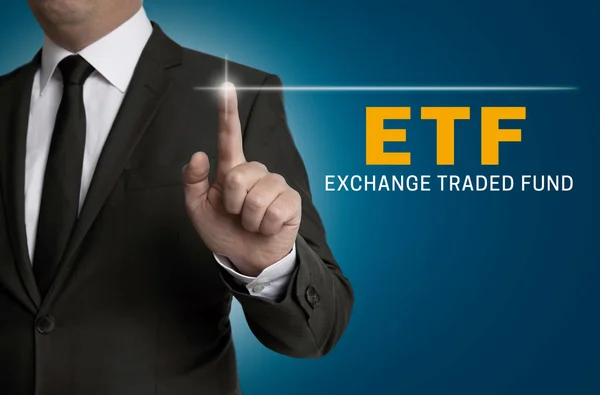 ETF touchscreen é operado por empresário — Fotografia de Stock