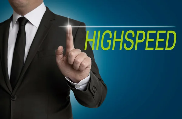 Highspeed-Touchscreen wird von Geschäftsmann bedient — Stockfoto