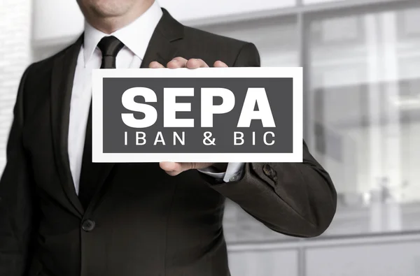 Sepa sign is held by businessman — Stock Photo, Image