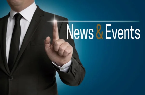 News and Events touchscreen is operated by businessman — Stock Photo, Image