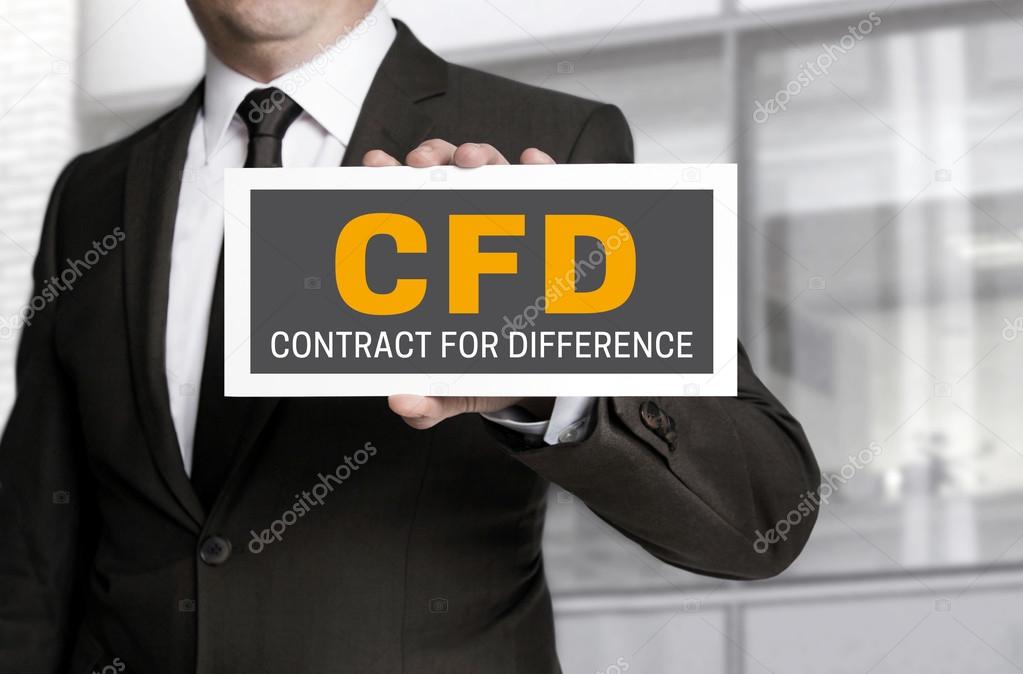 CFD sign is held by businessman