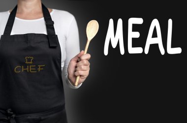 meal cook holding wooden spoon background clipart