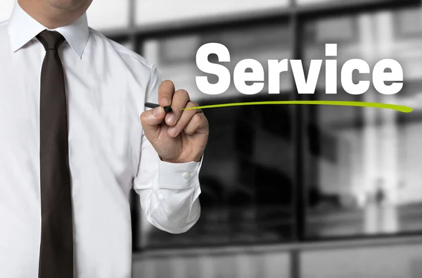 Service is written by businessman background — Stock Photo, Image