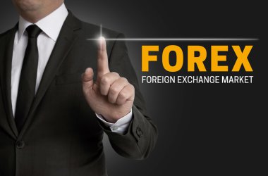 Forex touchscreen is operated by businessman clipart