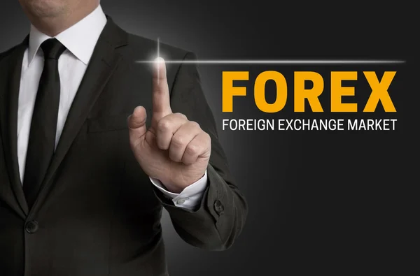 Forex dokunmatik ekran işadamı tarafından işletilmektedir — Stok fotoğraf