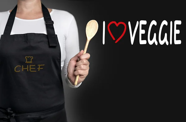 I love veggie chef holding cooking spoon background — Stock Photo, Image