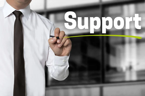 Support is written by businessman background concept — Stock Photo, Image