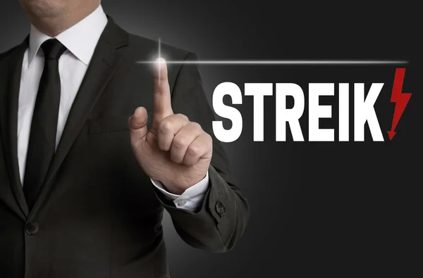 Streik-Touchscreen wird von Geschäftsmann-Konzept bedient — Stockfoto