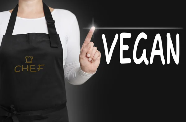 Concepto de fondo cocinero pantalla táctil vegana — Foto de Stock