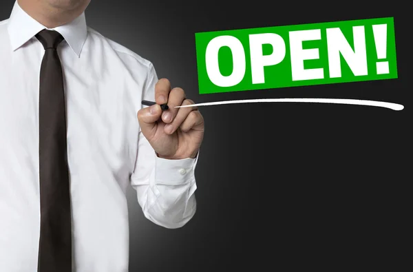 Open is geschreven door zakenman achtergrond — Stockfoto