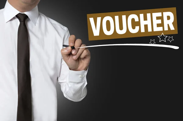 Voucher is written by businessman background — Stock Photo, Image
