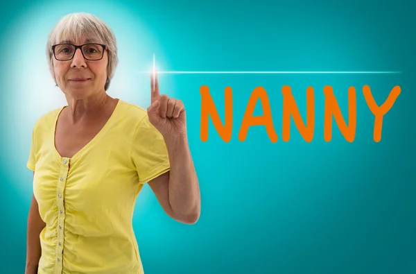 Nanny touchscreen is shown by Senior Woman concept — Stock Photo, Image