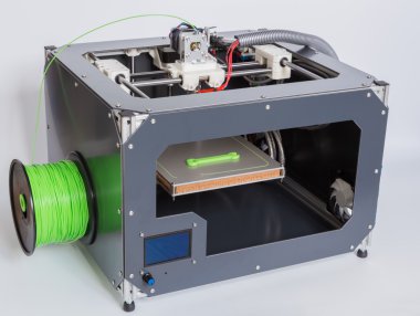 3d printer with bright green filament clipart