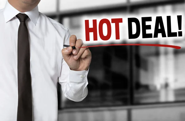 Hot deal is written by businessman background concept — Stock Photo, Image