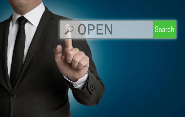 Open internet browser is operated by businessman concept — Stock Photo, Image