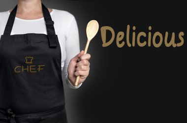 Lezzetli yemek tahta kaşık arka plan kavramı holding