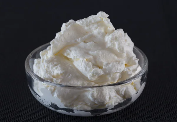 Cream in a glass bowl Macro shot — Stock Photo, Image