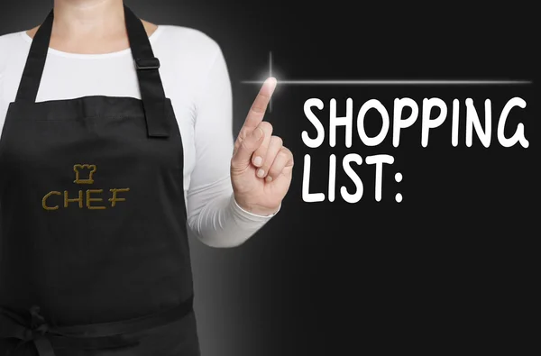 Lista de compras fondo cocinero operado concepto de pantalla táctil — Foto de Stock