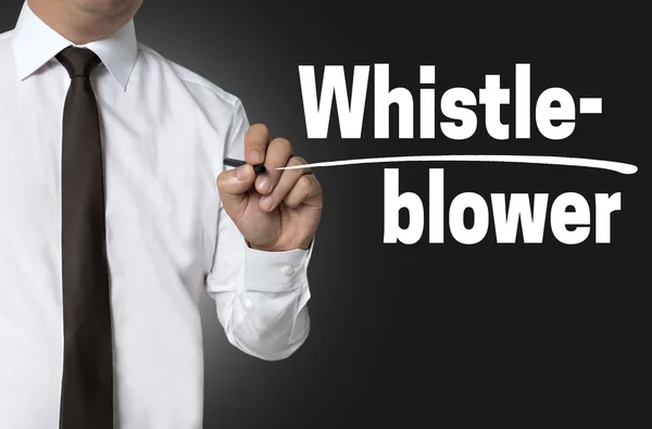 Whistleblower está escrito por el concepto de fondo hombre de negocios — Foto de Stock