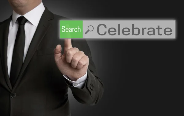 Celebrate browser is operated by businessman concept — Stock Photo, Image