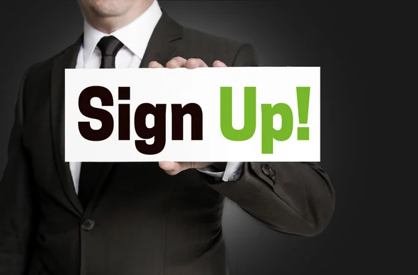 Sign up plate held by businessman concept — Stock Photo, Image