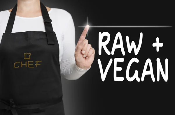 Raw and vegan touchscreen is operated by chef concept — Stock Photo, Image