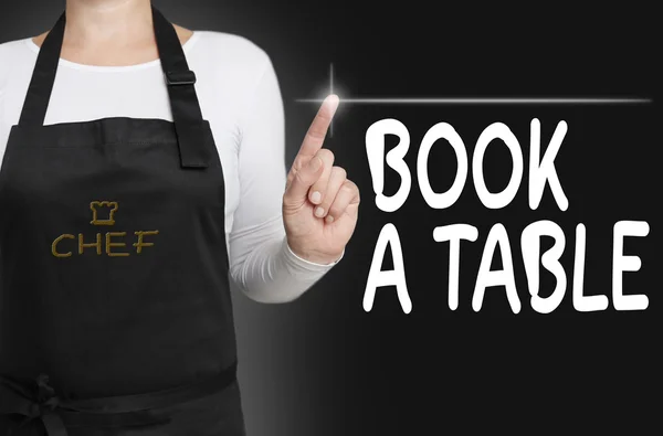 Book a table touchscreen is operated by chef concept — Stock Photo, Image