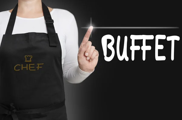 Buffet touchscreen is operated by chef concept — Stock Photo, Image