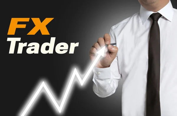 Trader FX disegna il prezzo di mercato su touchscreen — Foto Stock