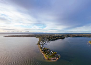 METUNG, AUSTRALIA - SEPTEMBER 20 2025: Aerial views around Metung Wharf on a warm sunny spring day in Victoria, Australia