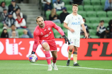 MELBOURNE, AUSTRALIA - 18 Ekim 2025: Auckland FC 'den Michael Woud Melbourne Victory ile Auckland FC arasında oynanan A-League Mens maçında 18 Ekim 2025' te Melbourne, Avustralya 'da oynanan.