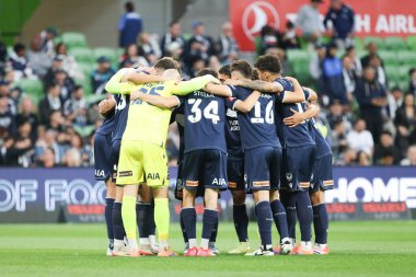 MELBOURNE, AUSTRALIA - 18 Ekim 2025: Melbourne Victory ile Auckland FC arasındaki A-League Mens maçından önceki Melbourne Zaferi, 18 Ekim 2025, Melbourne, Avustralya.