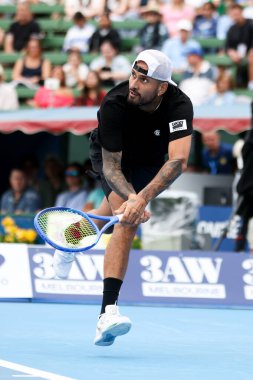 MELBOURNE, AUSTRALIA - 13 Ocak 2026: Avustralyalı Nick Kyrgios, 13 Ocak 2026 tarihinde Melbourne, Avustralya 'da Çinli Zhang Zhizhen' i oynuyor..