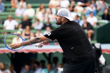 MELBOURNE, AUSTRALIA - 13 Ocak 2026: Avustralyalı Nick Kyrgios, 13 Ocak 2026 tarihinde Melbourne, Avustralya 'da Çinli Zhang Zhizhen' i oynuyor..