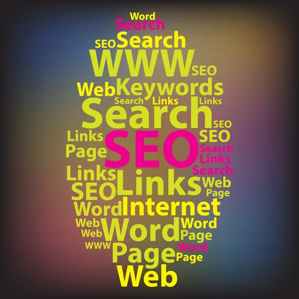 உரை மேகம். Seo wordcloud. டேக் கருத்து. வெக்டார் விளக்கம் . — ஸ்டாக் வெக்டார்