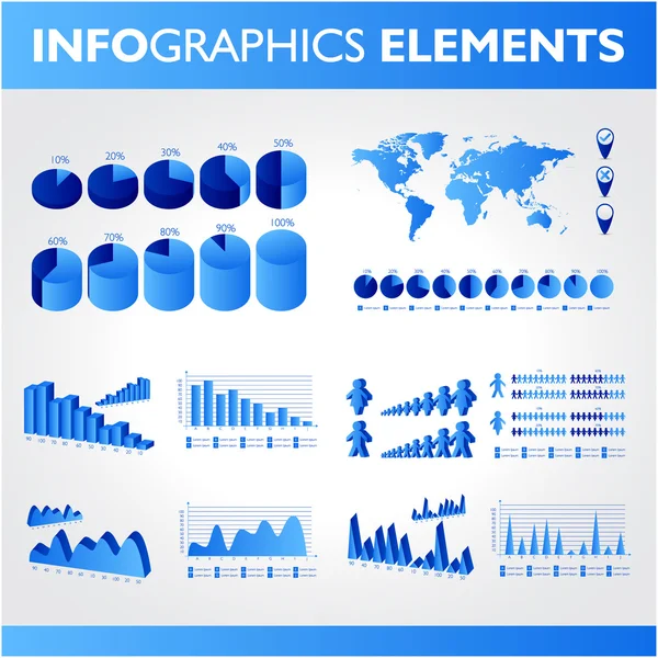 Blaue Infografik. universelle Vektorsymbole gesetzt. Statistik. — Stockvektor