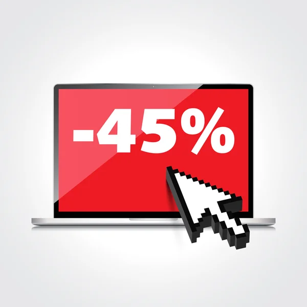 Vente, markdown, réduction 45 pour cent sur un ordinateur portable de haute qualité scree — Image vectorielle