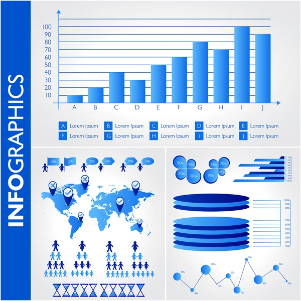 Blue infographics. Universal vector icons set. Statistic. Vector Graphics
