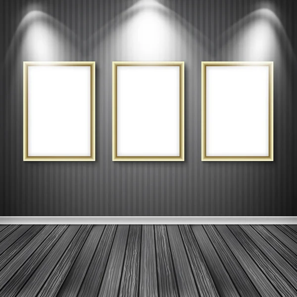 Three empty frames on a wall — Stock Photo, Image