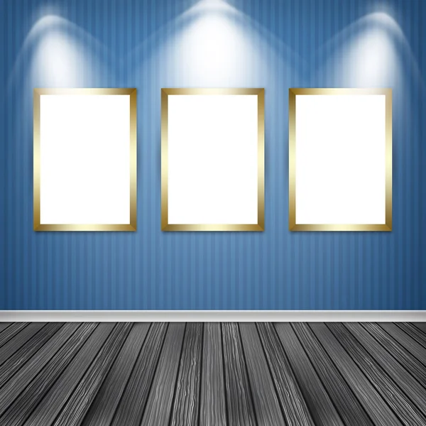 Three empty frames on a wall — Stock Photo, Image